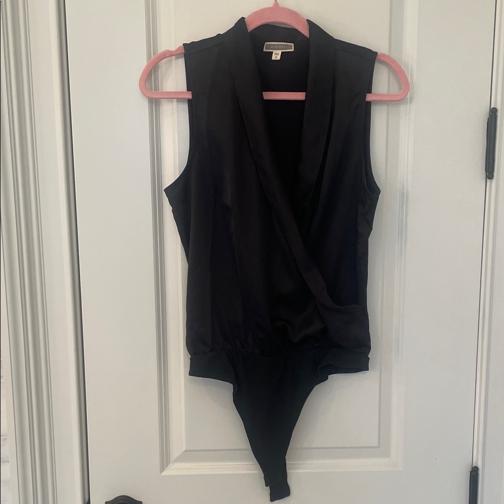 Pleione Black Satin sleeveless Bodysuit